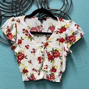 Ambiance Red Floral Button-Up Blouse